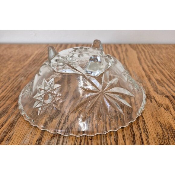Vintage Clear Glass Decorative Footed Bowl With Starburst & Floral Engraved Patt - Picture 3 of 7
